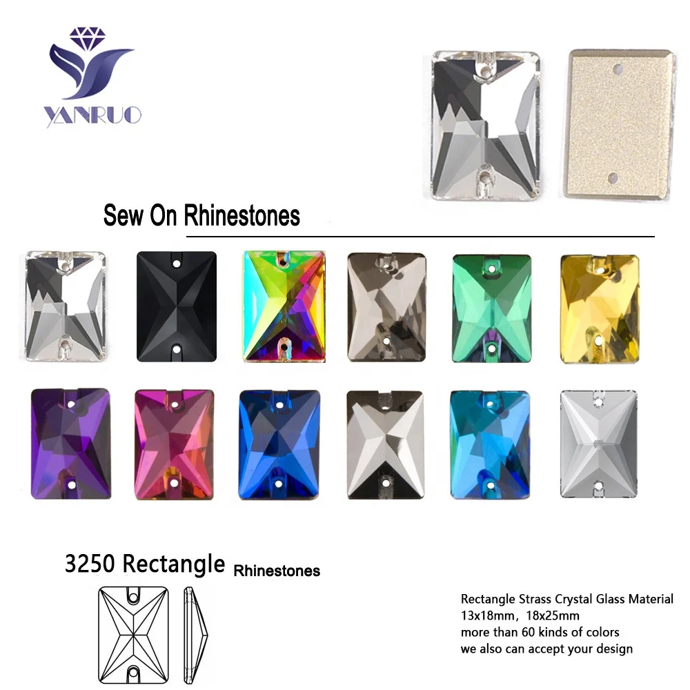 Rectangle 3250 Sew On Crystal Strass13x18mm 18x25mm DIY 2 Holes Mirror Rhinestone Glass Sewing Stone Sew Textil  Rhinestones For