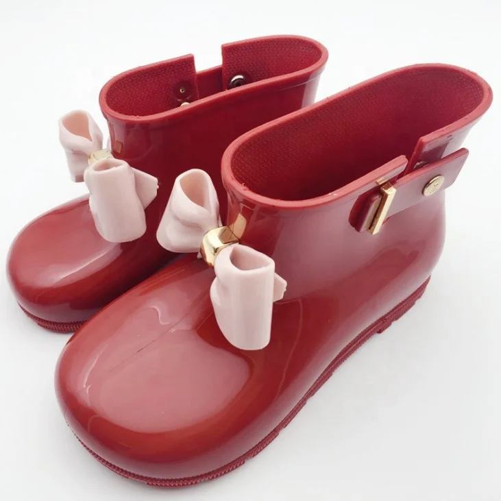 Super Soft Sole Bowknot Anti-skidding Waterproof colorful Ankle Kids Rubber Rain Boot For Girls