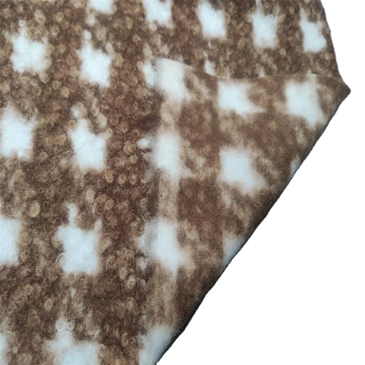 Hot selling 100% Polyester Terylene plaid Brown While Star Knitting Fleece Fabric for fashion toy bag