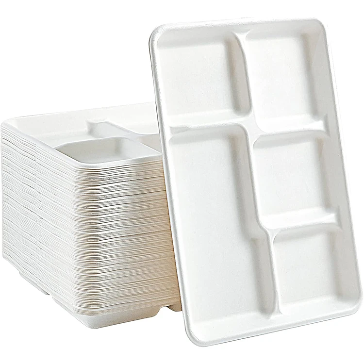 5 Compartment Compostable Biodegradable Bagasse 10 Inch Sugarcane Plate