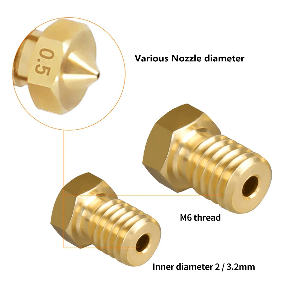 E3D Nozzles 3D Print Parts Extruder Brass Nozzles for V5 V6 3D Printer Accessories M6 Threaded Extruder Print Head