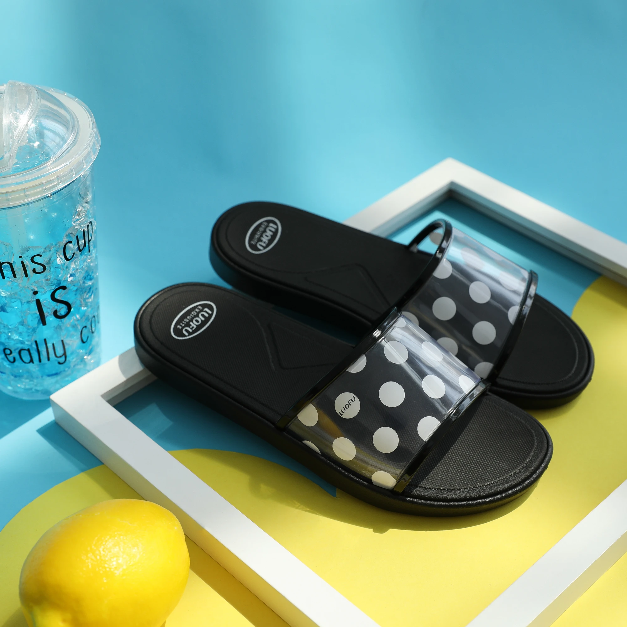 luofu 2021 New fashion Wave point transparent pvc women  slides slippers