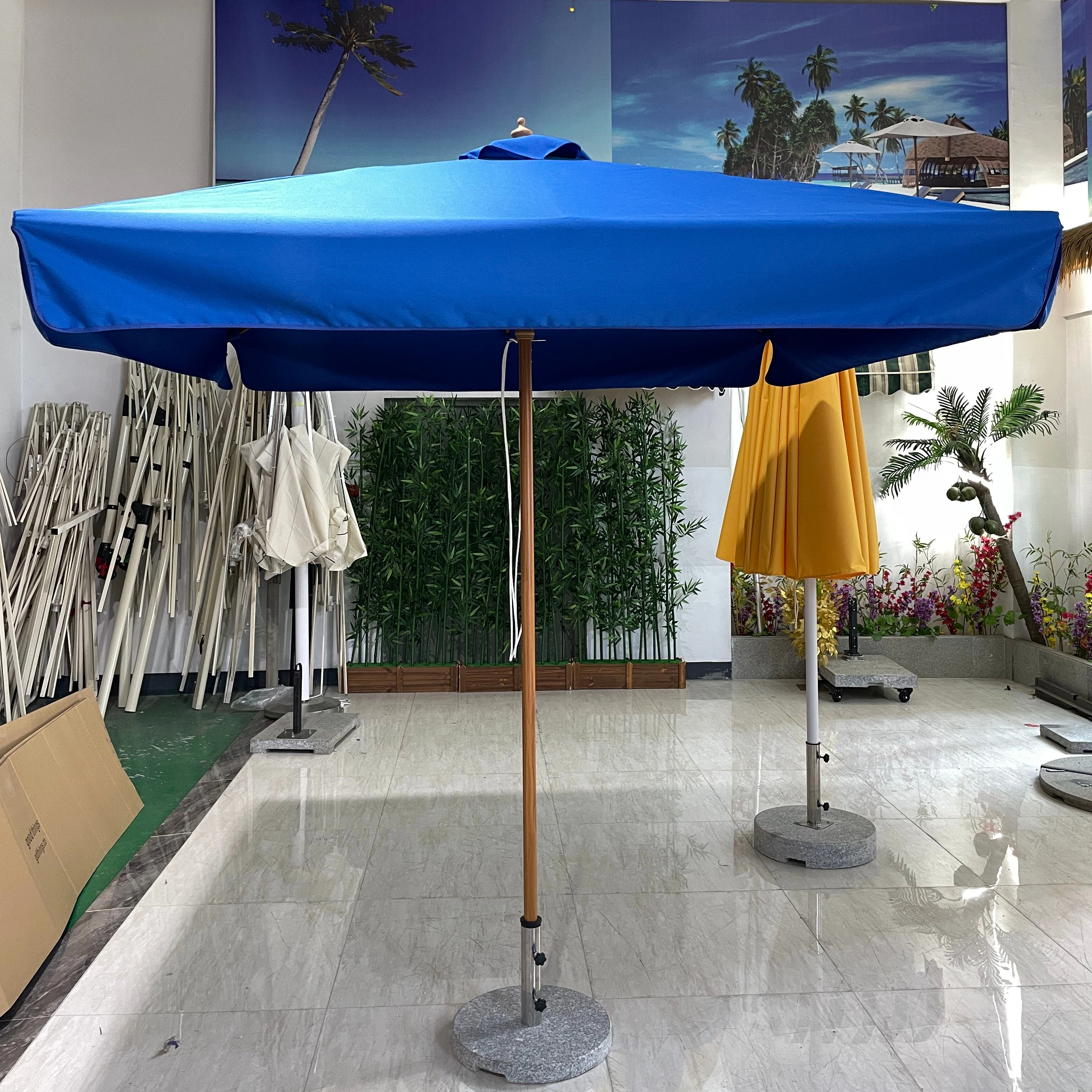 Modern Design Outdoor Wooden Beach Umbrella with Hand Pull String for Beach Courtyard Hotel Gym Durable Base Included