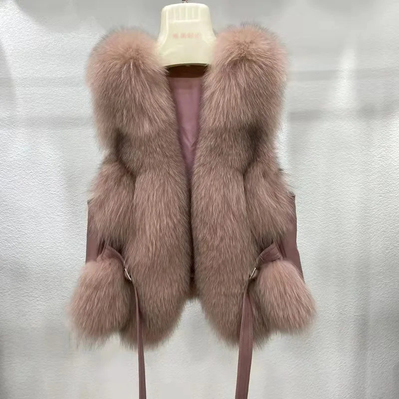 High  quality  women   Big  fox   fur  vest    Winter  blue  fox  fur short   Vest