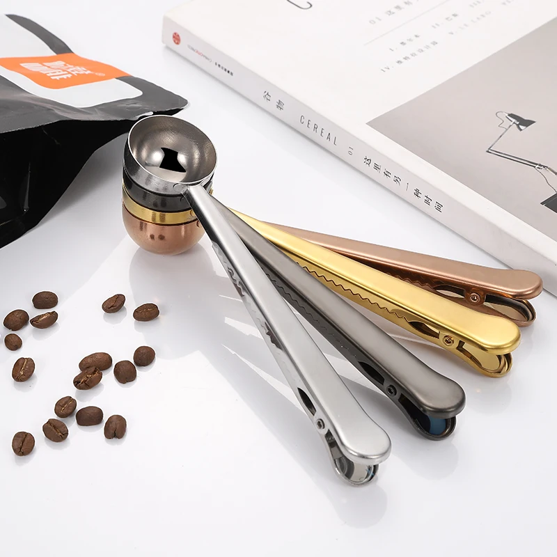 Amazon hot sale kitchenware gadgets  double-duty  stainless steel measuring coffee scoop  with clip