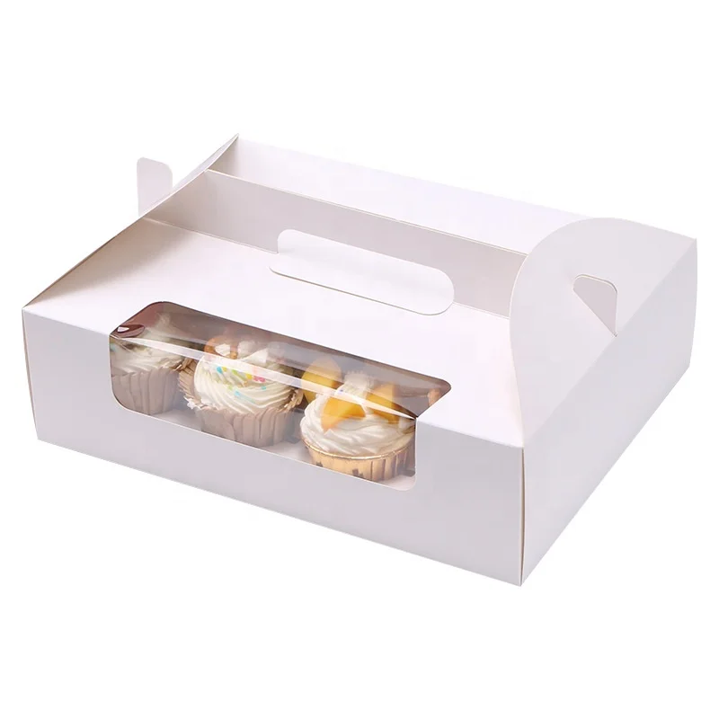 Best seller top handle paper cupcake box for 12pcs cupcakes