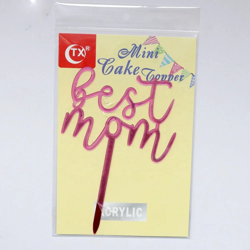 TX 1mm Personalized Hot sell custom Best Mom Ever gold mirror acrylic cake topper with inner card for wedding party supplier