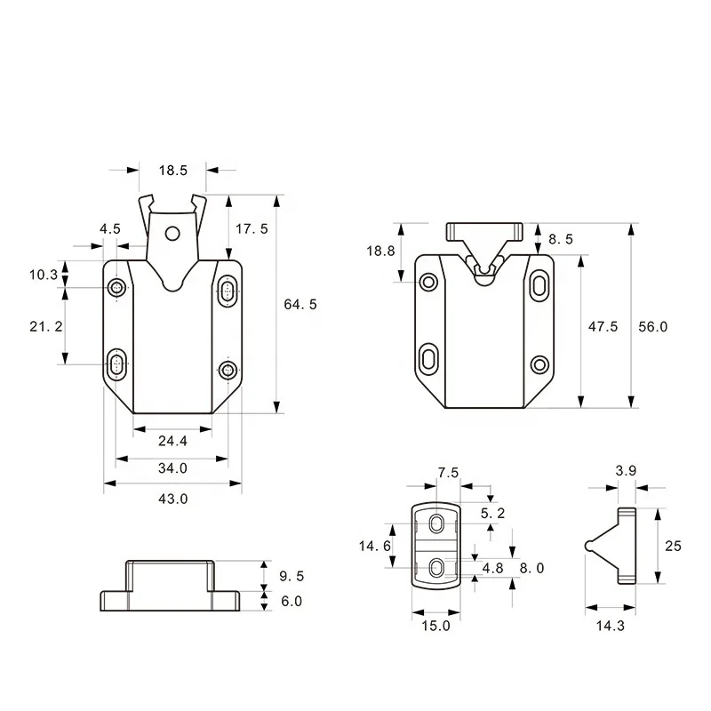 High grade plastics Push to Open Cabinet Hardware Magnetic Push Latch Lock for Hidden Door Touch and Catch Magnet Push