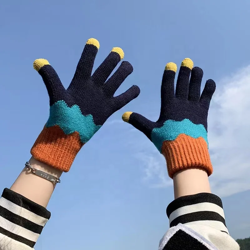 Fashion Acrylic Magic Touch Screen Gloves Knitted Thickness plush Warm Winter Gloves