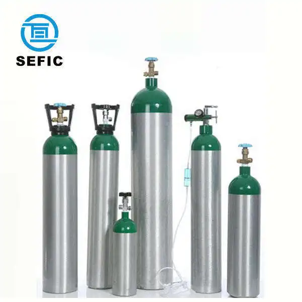 1L 2L 3L 4L 5L 6L 7L 8L 9L 10L 15L 18L ISO7866 Aluminum Medical Gas Tank Oxygen Cylinder TPED/PED