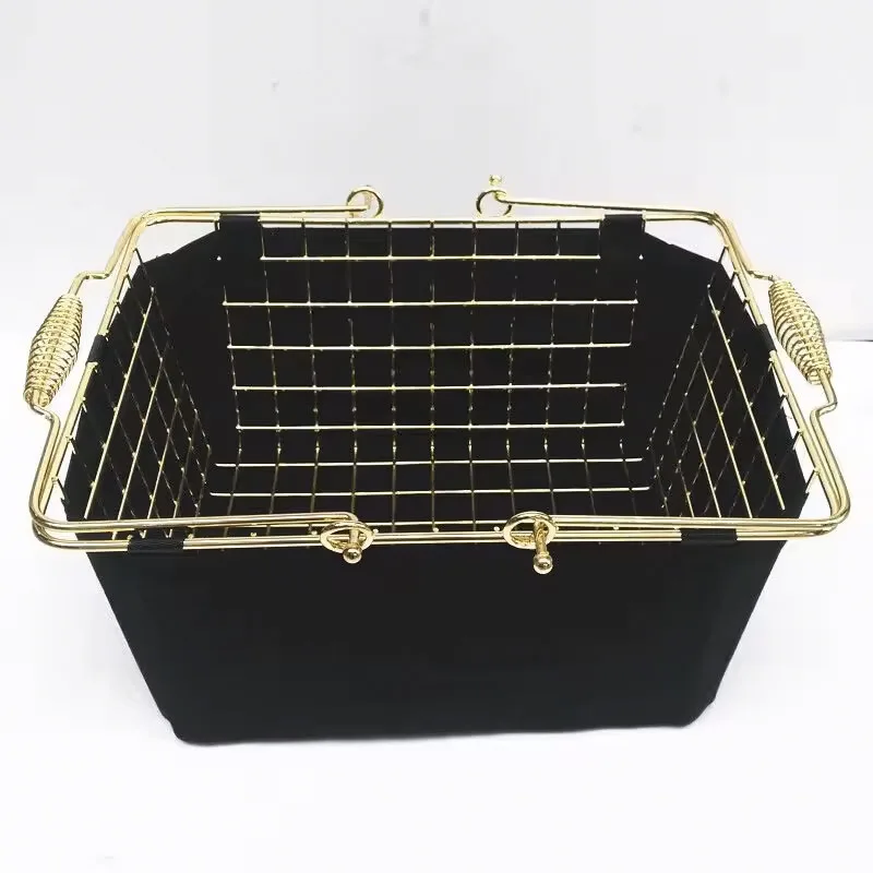 metal cosmetic mesh wire shopping basket with two handle carry shopping basket chrome basket for Store used