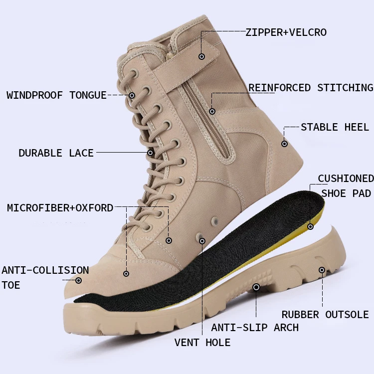 OBSHORSE Spring Summer High Top Tactical Boots Shoes Outdoor Hiking Tactical Shoes