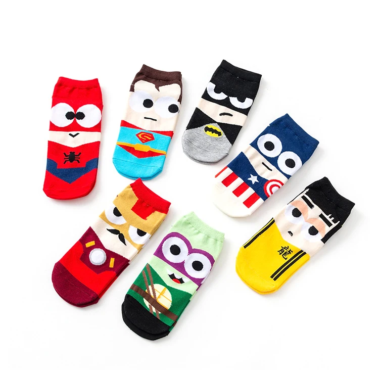 
Trendy women girl cartoon superhero ankle socks cotton cute design super hero anime cool novelty character short socks for women 