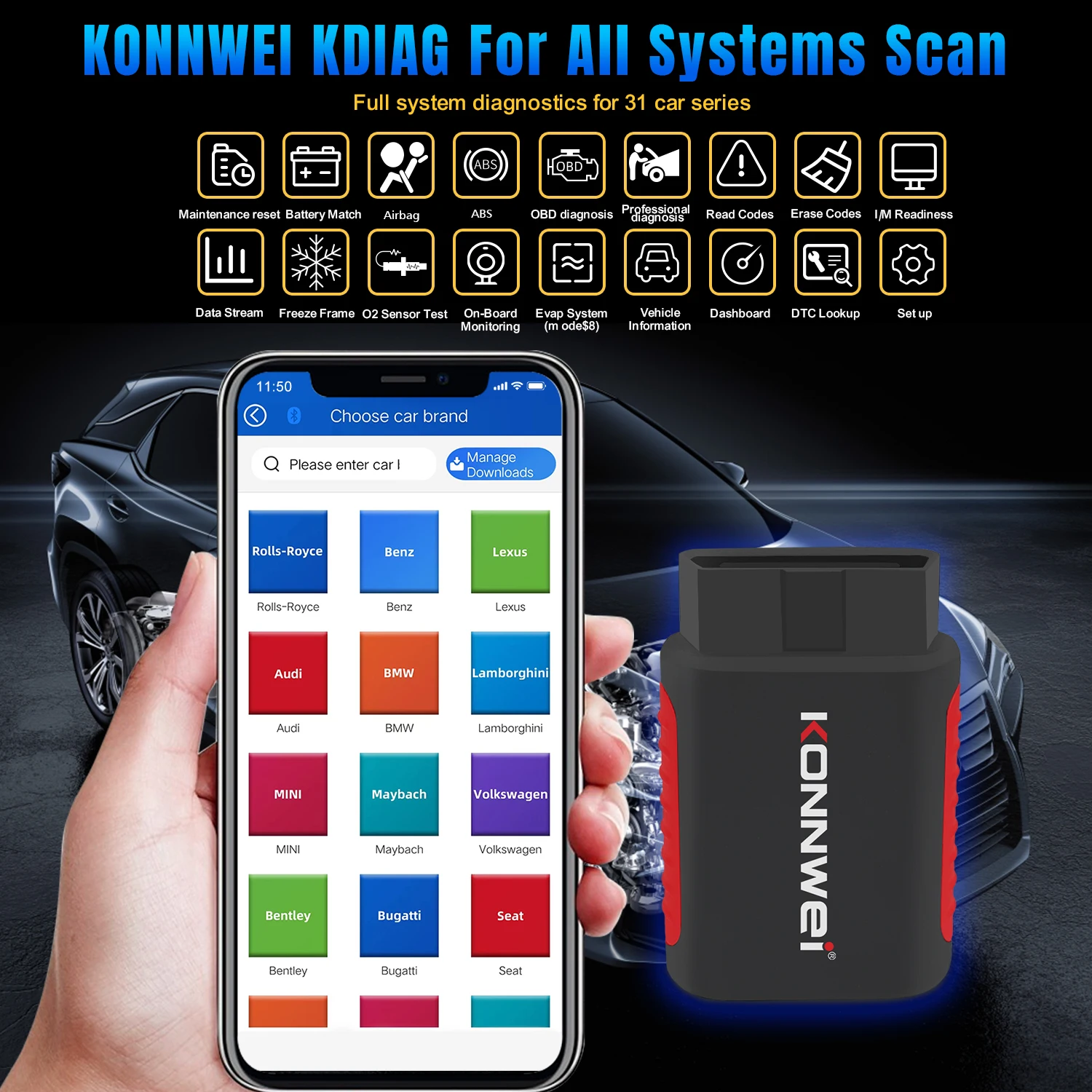 Factory Direct OBD2 scanner diagnostic tool Konnwei  Kdiag full system scanner Universal diagnostic scanner for  European cars