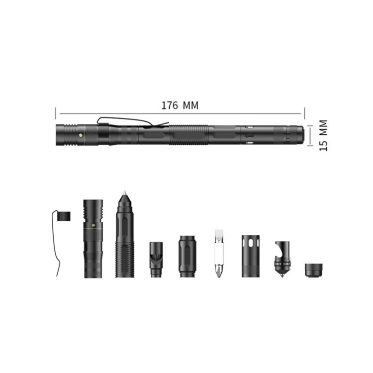 Best selling multifunctional self-defense pen flashlight whistle broken showcase cone