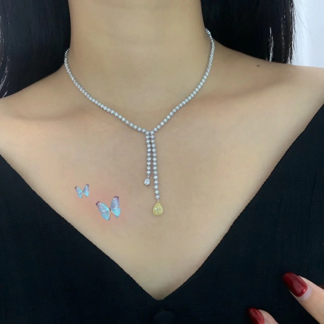 Custom 14K 18K yellow diamond natural stone necklace jewerly necklace