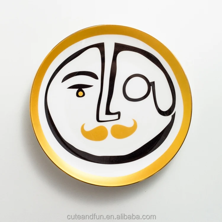 Home Art Decor 8 inch Dinner Plates Gold Rimmed Dessert Plates Fashion Dishes & Plates for Decorations