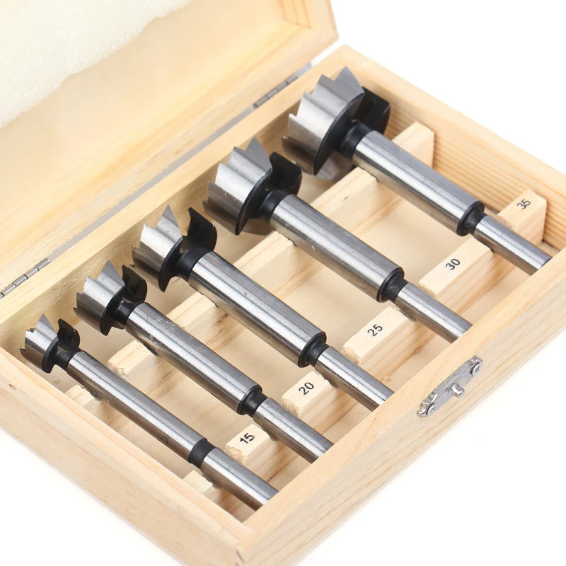 5PCS High Carbon Steel Forstner Tips Woodworking Tools Hole Saw Cutter Hinge Boring Drill Bits Round Shank