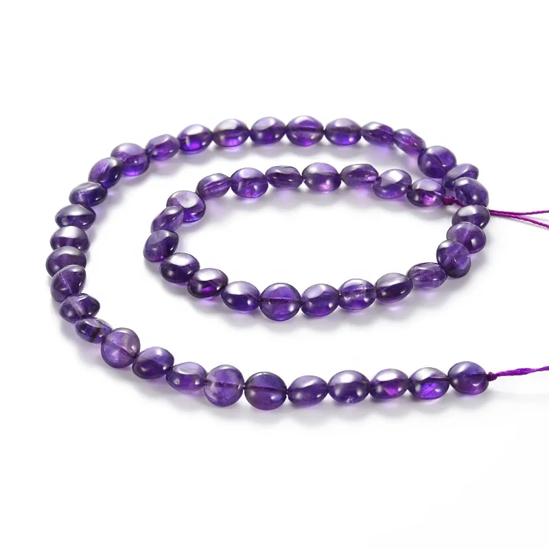 A Grade High Quality Semi- Precious Flat Puffy Round Healing Gem Stone Bead Natural Crystal Amethyst Beads For Jewelry Making