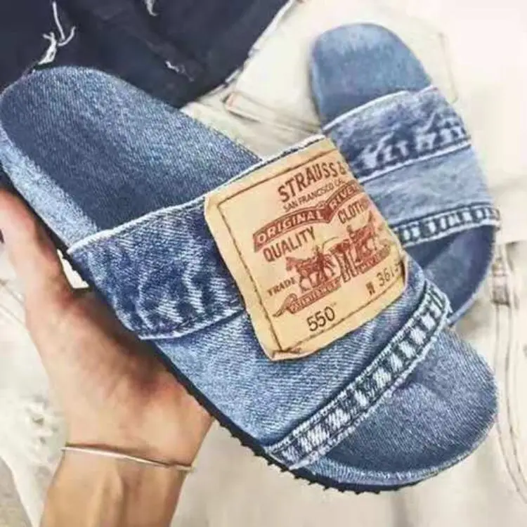 
2021 New Arrivals Big Size Women New Product Denim Canvas Slide Sandal Daily Flip Flop For Ladies Slipper 