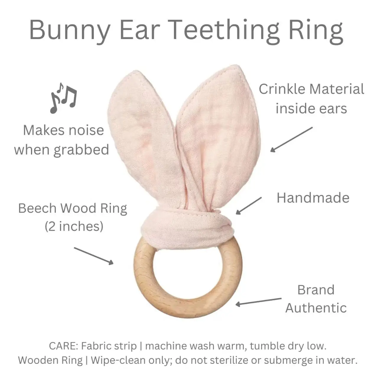 Ins Hot Sale Bunny Ears Baby Teething Wooden Rings Cotton Muslin Gauze Hand Grip Training Soothing Toys Wood Teether Ring