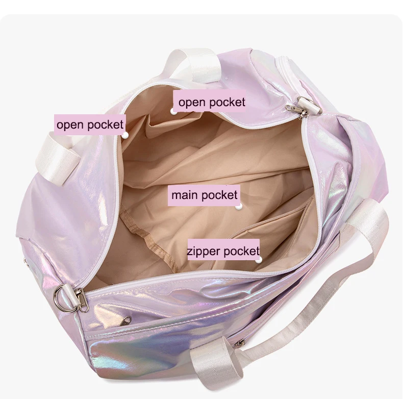 Holographic Yoga Ladies Gym Bag Workout Travel Duffel Sport Bag With Wet Compartment