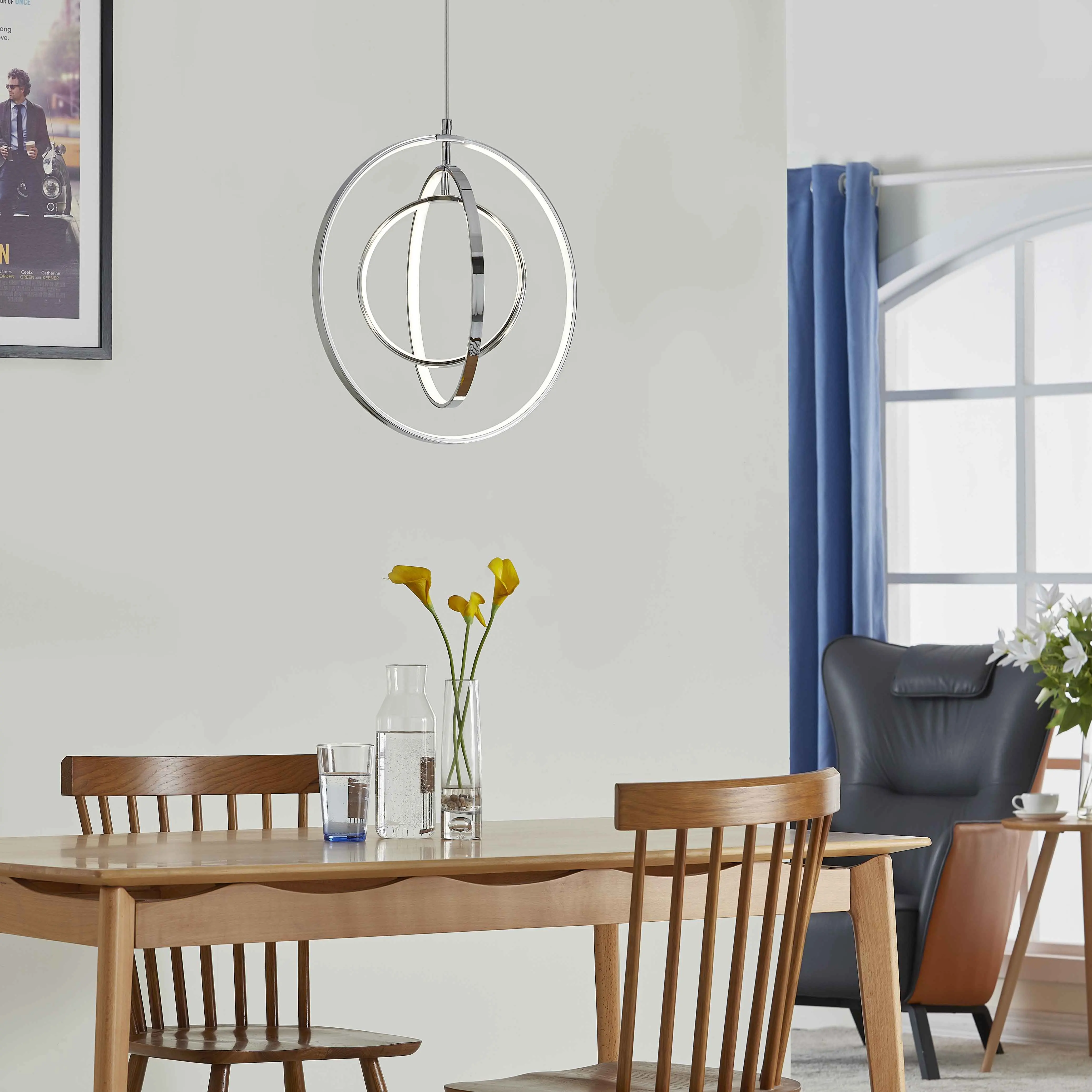 Nordic modern creative simple aluminum high transmittance acrylic lampshade LED ring chandelier for bedroom living room hotel