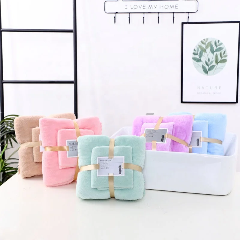 Ready to Ship Cheap Price Strong Water Absorbent Coral Fleece Soft Towel Set for Home Hotel