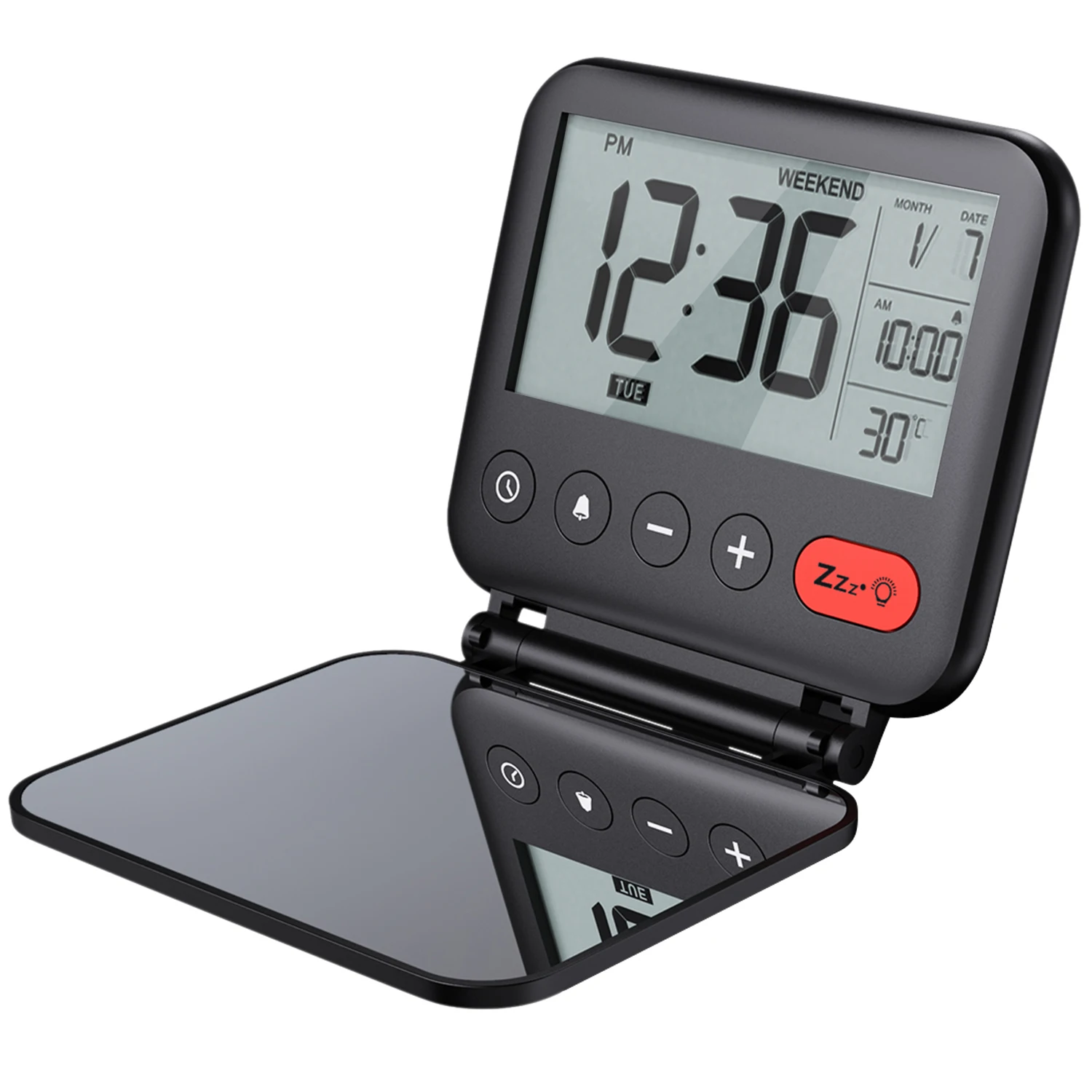 
Power saving mode LED bedroom mirror with digital clock travel alarm clock 