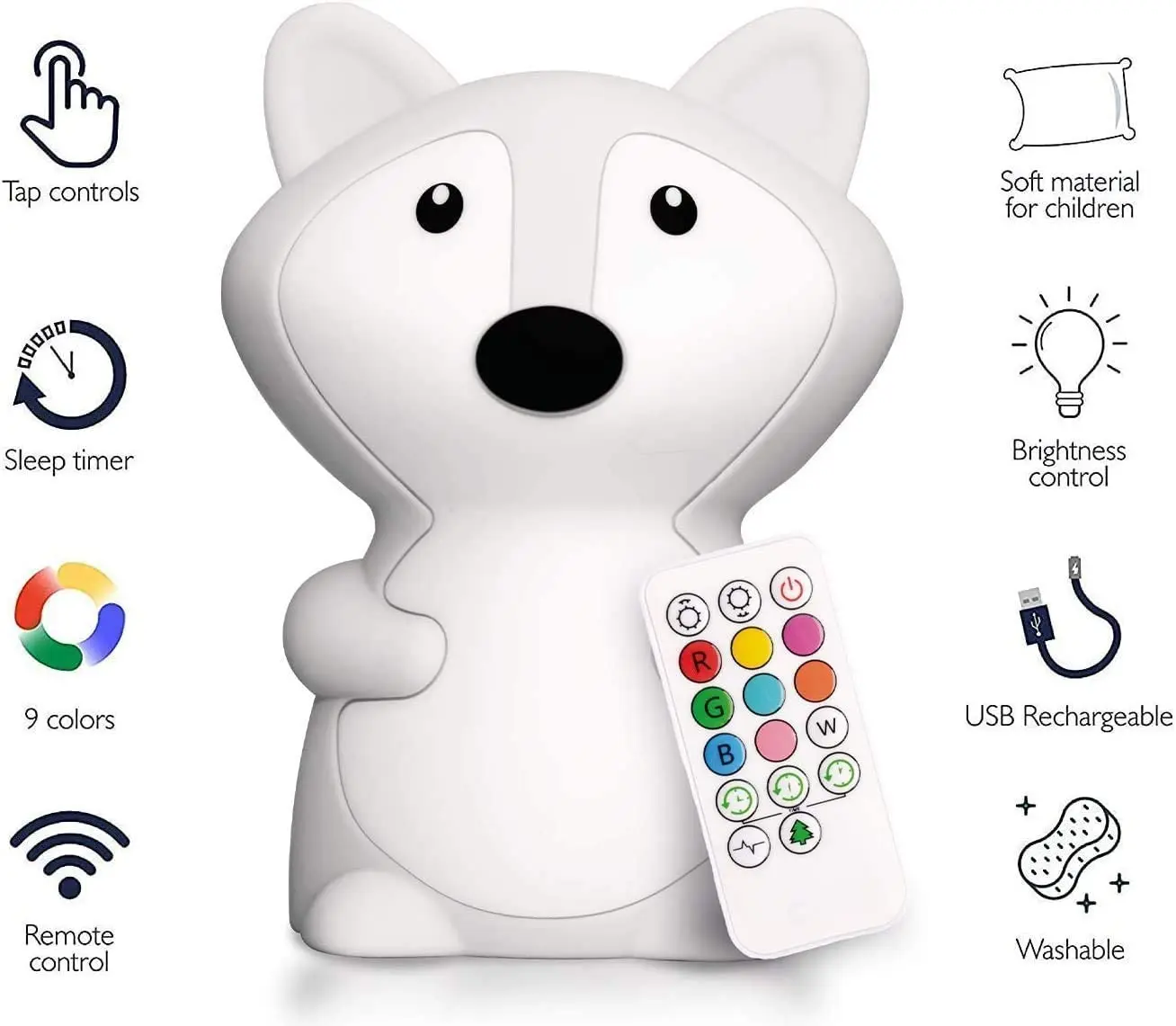 Rechargeable Colorful Cute  Silicone Fox Bear Bunny Koala Unicorn Night Light for Baby Nursery Children Night Light Lamp