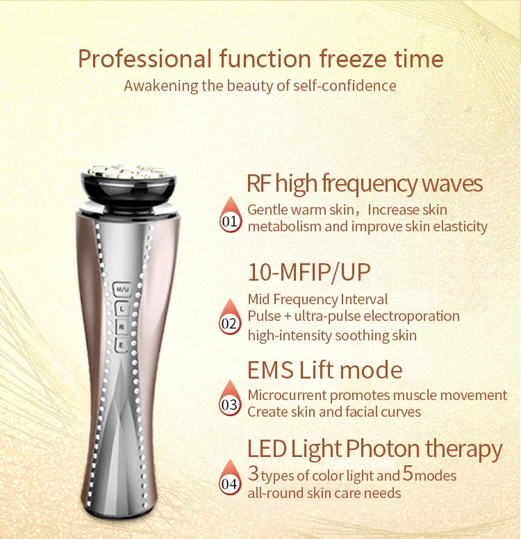 USB Handheld EMS Pulse RF Beauty Instrument Red Light Therapy Micro-Current 5-Mode Face Lifting Electric Face Care Beauty Device