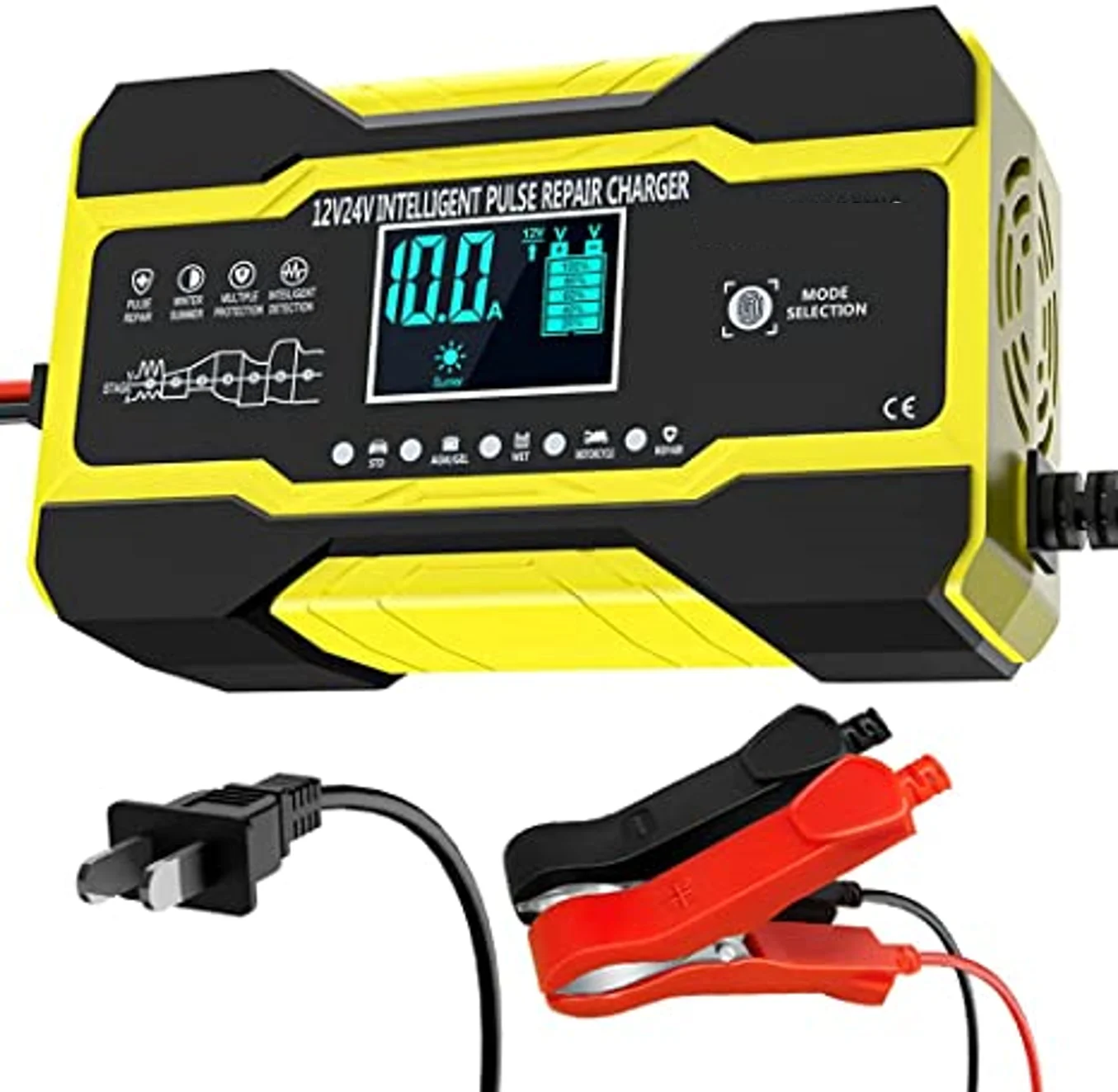 Fully Automatic Car Battery Charger 12V/24V 10A stage Smart Battery Charger Car for GEL WET AGM Battery
