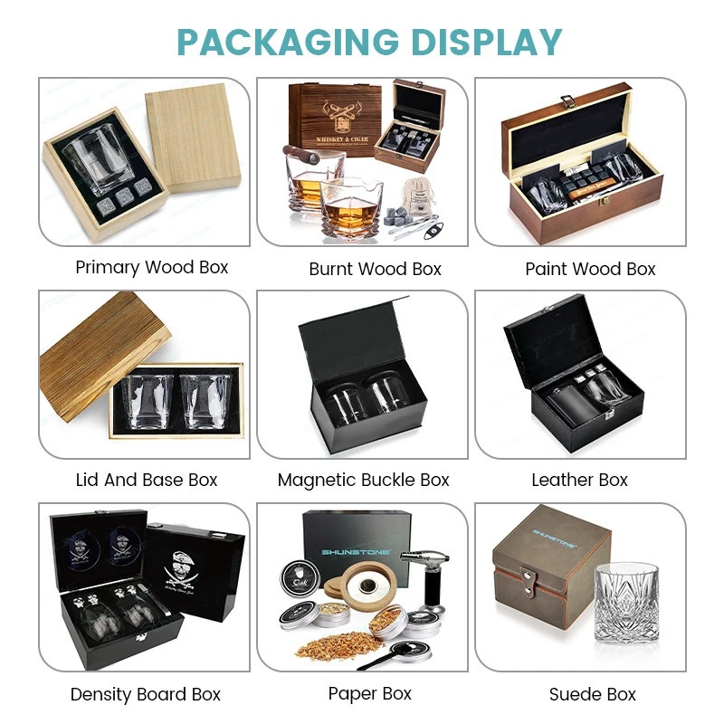 Personalized Old Fashioned Emgraved Whiskey Glass And Whiskey Stones Gift Set With Wooden Tray IWIN Supplier