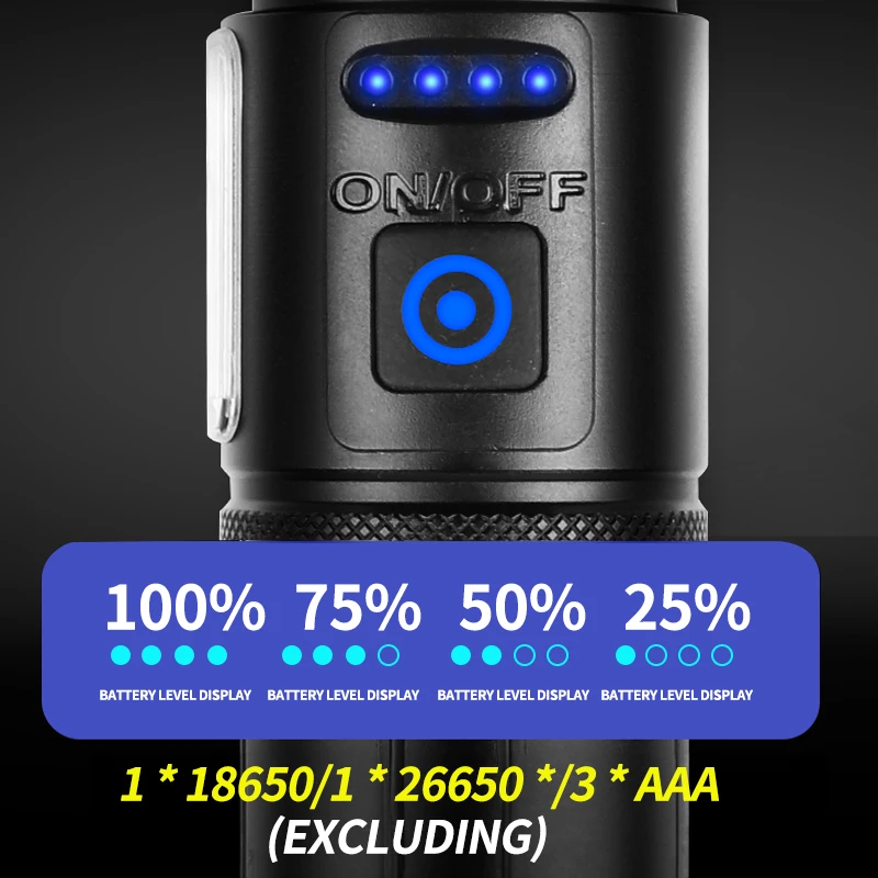 High Power Flashlight XHP70 COB Zoomable Torch Waterproof LED High Lumens 800-1200lm Rechargeable USB Lamp