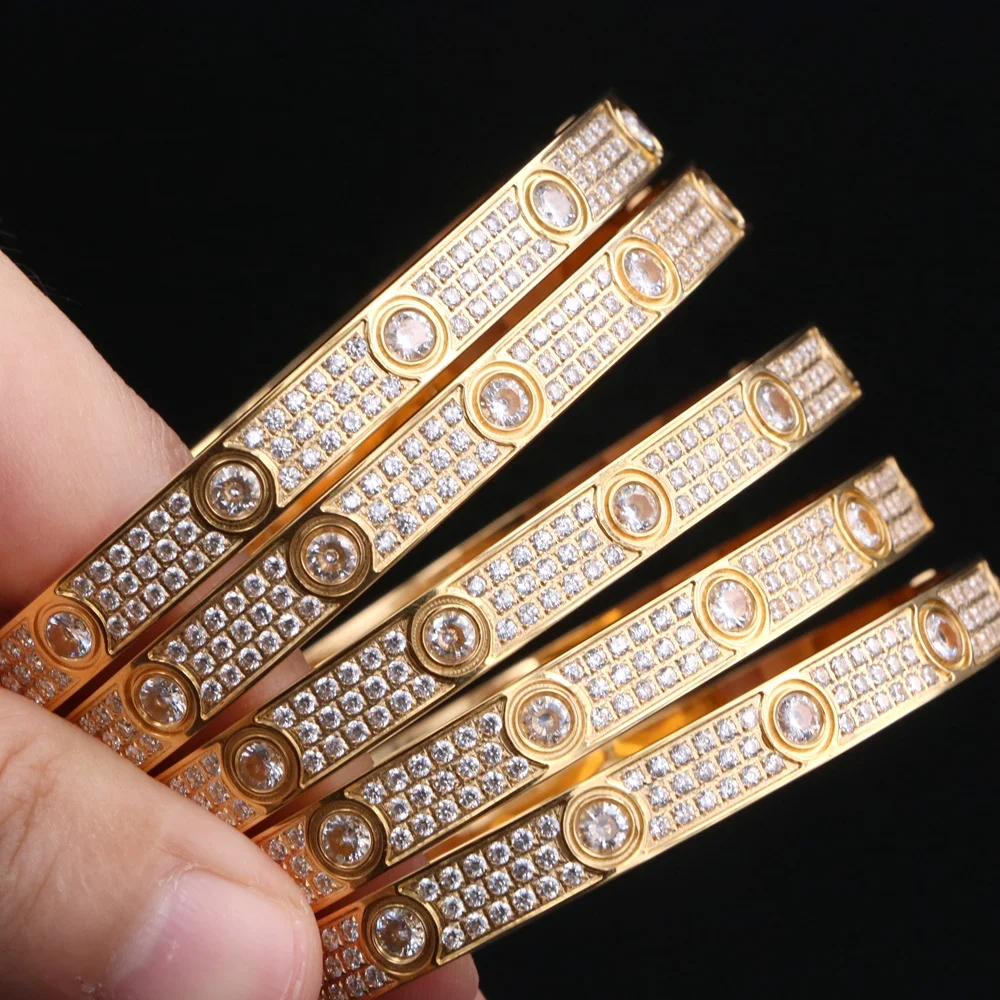 Fashion Love Series Firm Quality Stainless Steel Iced Out Cuff Screwdriver Bangle Bracelet for Women and Men