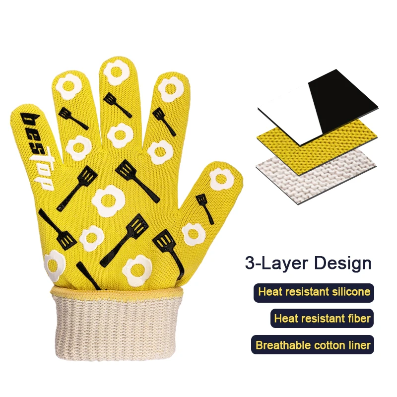 Seeway Heat Resistant Home kitchen Silicone Oven Mitt Silicone Oven Gloves BBQ chef Cooking Grill Gloves