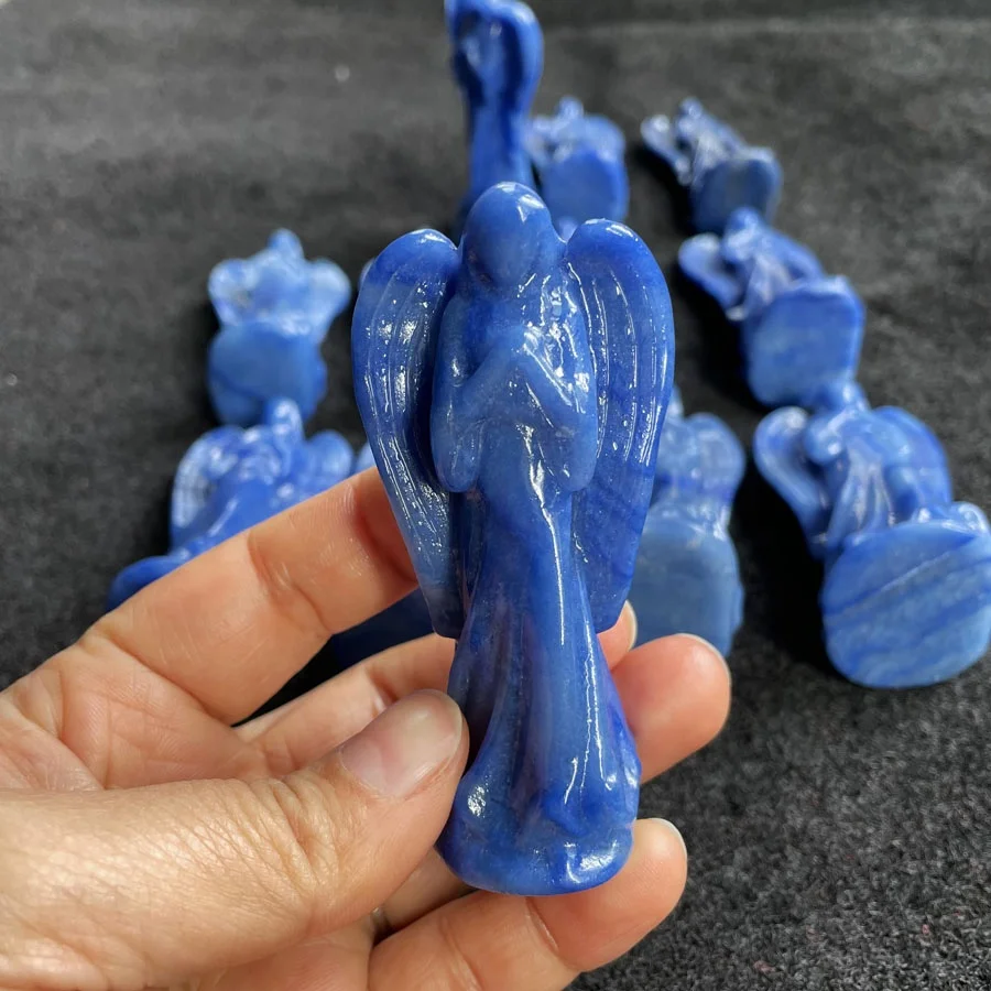 Natural Quartz Crystals Healing Stones Jade Angel Meditation Crystal Figurines Gemstone Blue Aventurine Angels