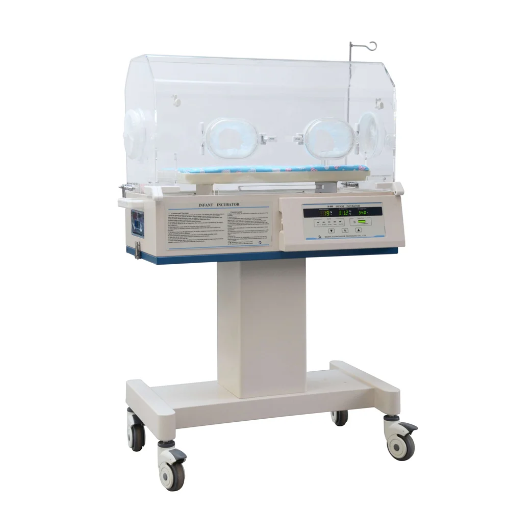 Hospital Medical mobile Double Walls Hood 4 hand-ports Infant Incubator