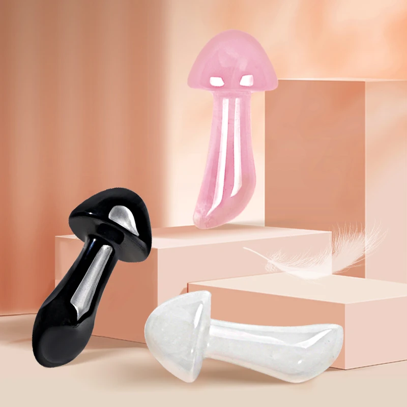 Hot Selling Crystal Eye Massager Natural Rose Quartz Black Obsidian Guasha Mushroom Custom Logo Jade Stone Facial Gua Sha Tool