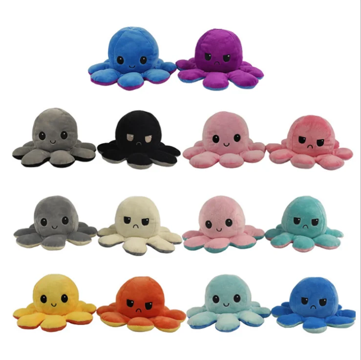 Reversible Flip octopus Plush Toy mood octopus toys New Shinny Cute Mascot Octopus Stuffed Flip With Light