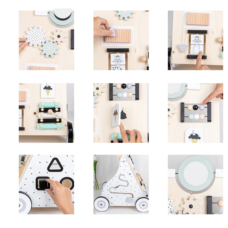 Creativity Wooden Baby Walker with Roller, Push and Pull Learning Activity Walker, Multi-Functional Activity Toy for Kids