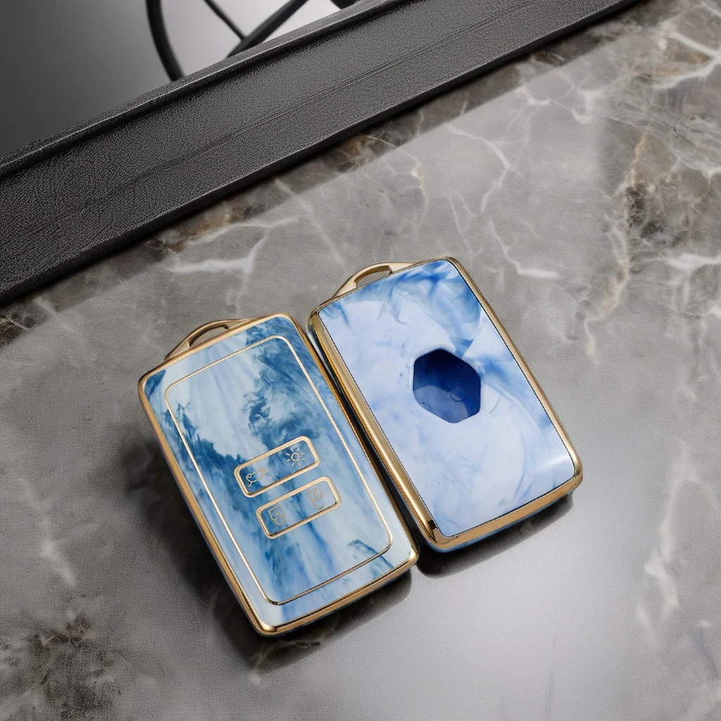 Golden-ed Jade Pattern Renault Smart Key Cover for Duster Megane 4 Capture-Keyless Car Key Accessories
