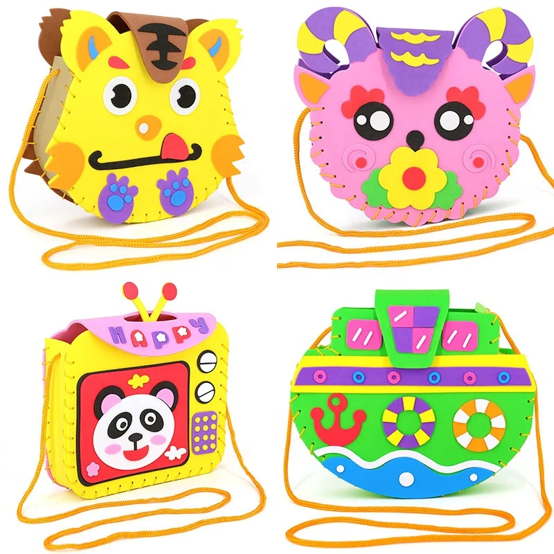 Eva Foam Sewing Bags Children DIY Handmade Craft Kids Sewing Kit Children Diy Hand-stitched Handbag