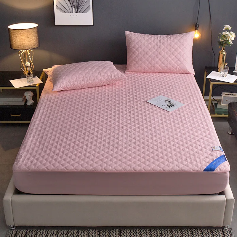 solid design plain color king queen size bed cover elastic cotton inside extra thick water proof bed mattress cover
