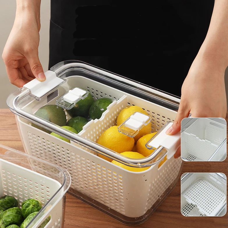 
Hot Selling Plastic Two Liers Fruit Vegetable Storage Basket Kitchen Washing Bowl Drain Storage Basket Water Filter Basket 