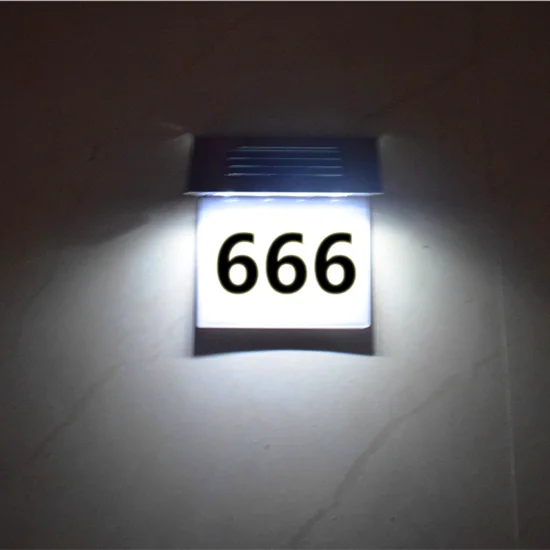 Outside modern diy metal wall mounted Solar powered light up house number address sign plaque led light for yard mailbox