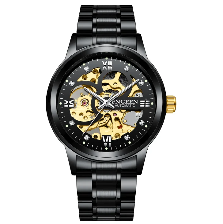 Men Luxury Automatic mesh belt mechanical watches waterproof luminous diamond double-sided hollow tourbillon Custom Logo