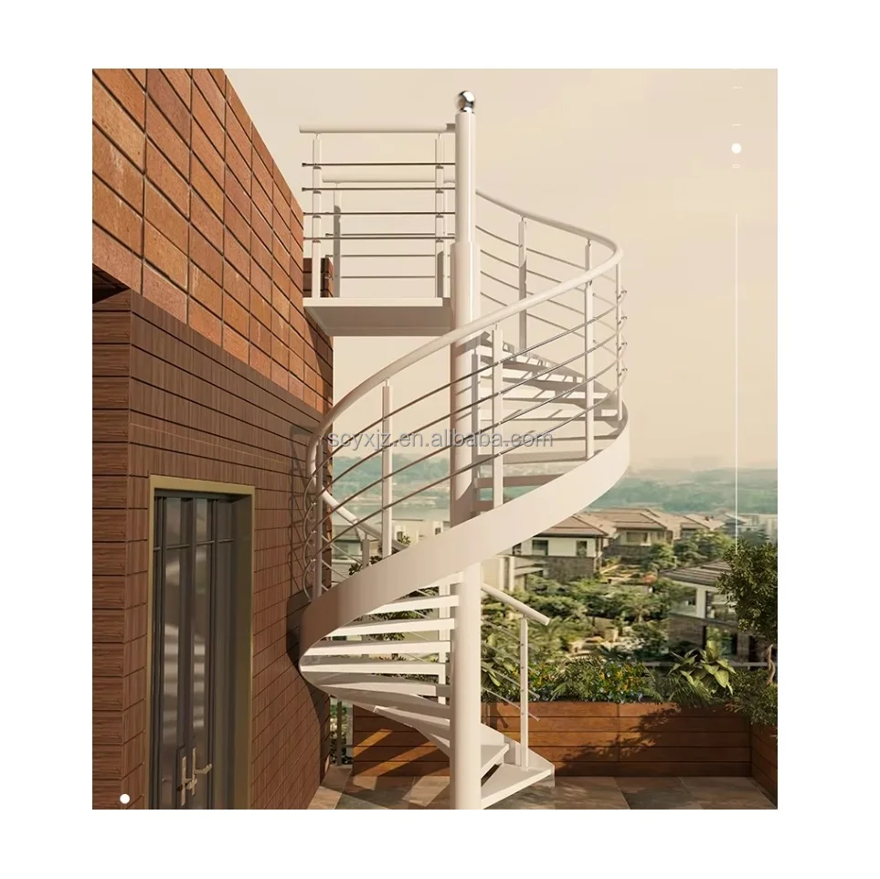 Light luxury Brushed steel ladder with low fence  outdoor-stairs-with-landing