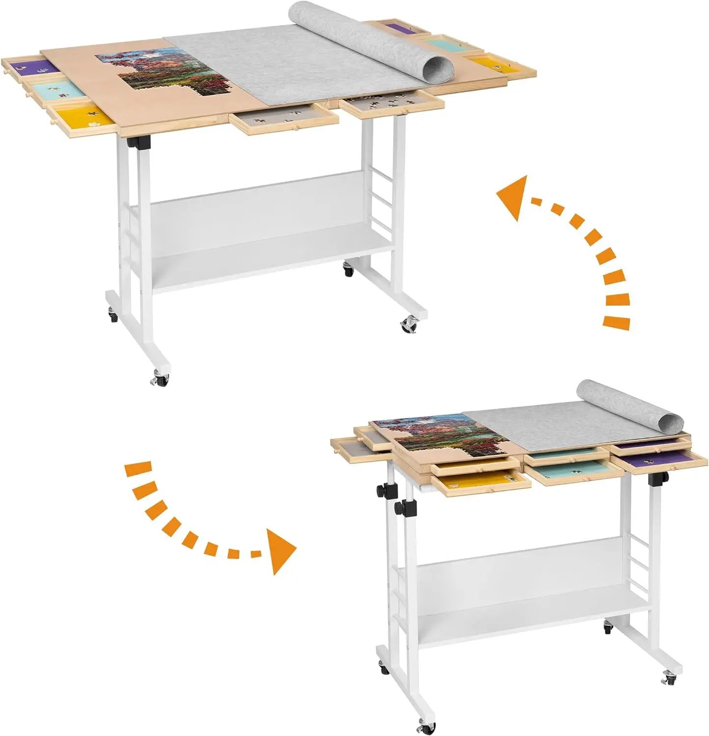 folding 2000 Piece Foldable Puzzle Board with Height Adjustment Jigsaw Puzzle Table with 2 Felt Cover & 8 Sorting Trays/Drawers