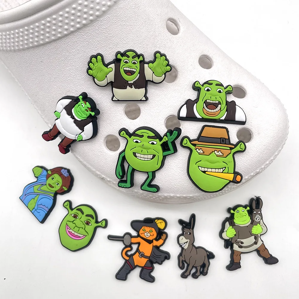 10pcs Set Cartoon Shrek Cave Shoes Shoe Flower Decorative Buckle Soft Rubber Cartoon Garden Accessories